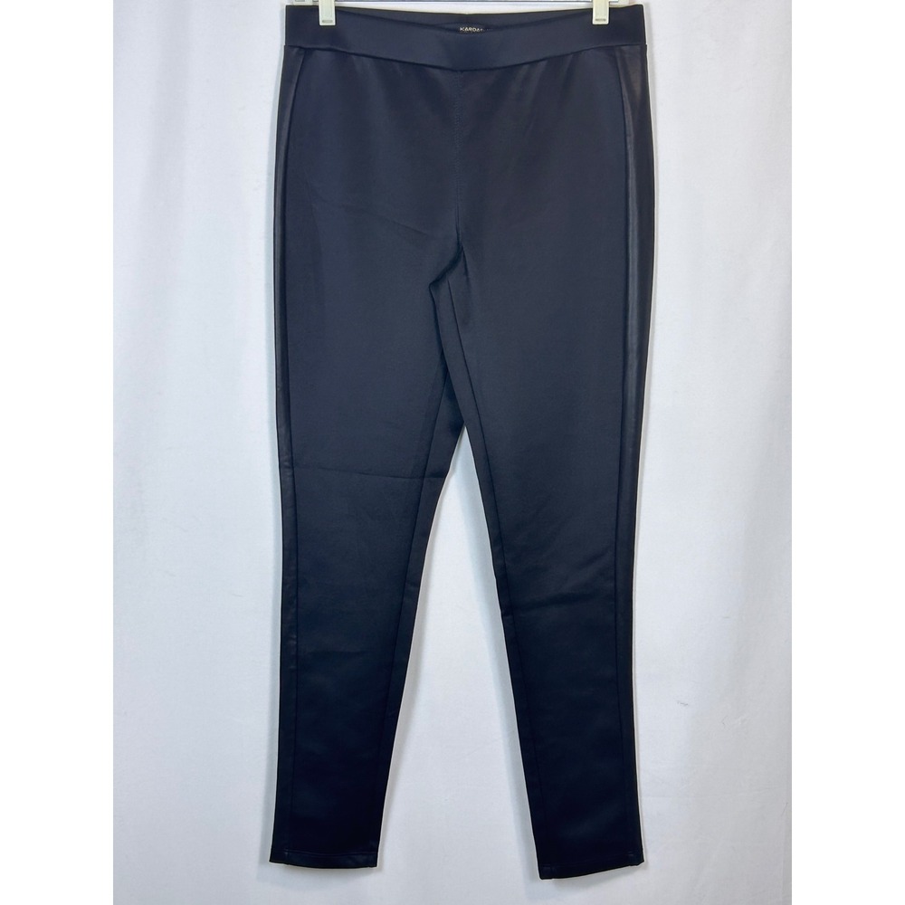 Kardashian Kollection Black Faux Leather Side Stripe Ponte Leggings Womens Large